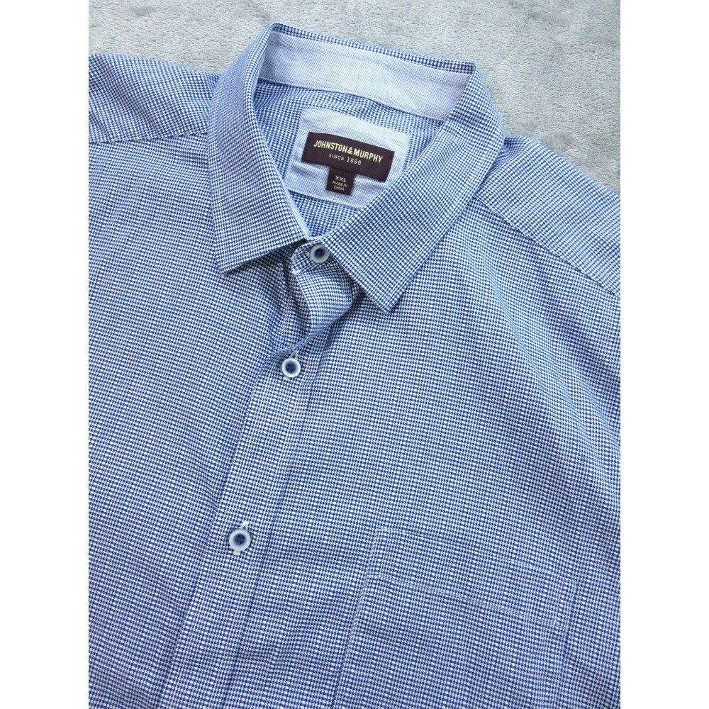 Johnson & Murphy Shirt Men's XXL 2XL Geometric Blue Long Sleeve Buttoned Down